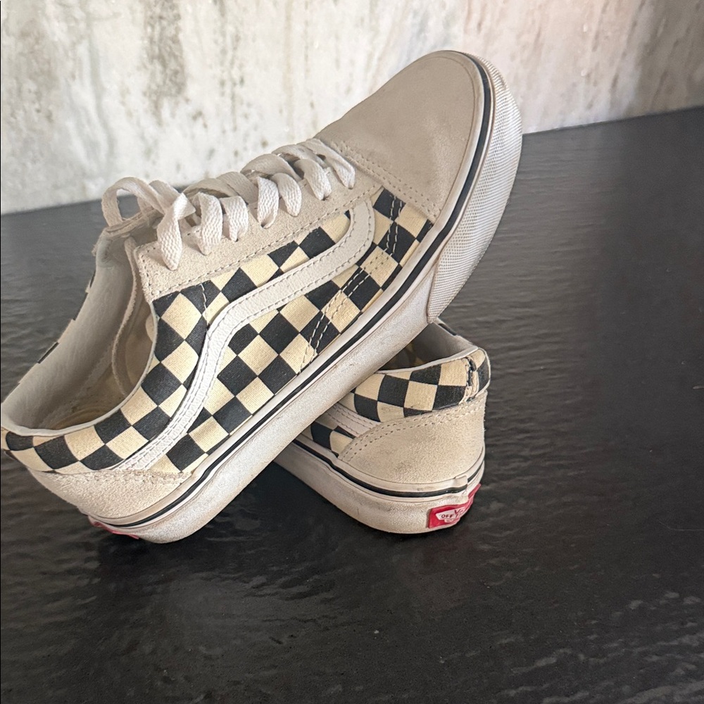 Vans Checkerboard Low Top Sneakers in Black and Cream